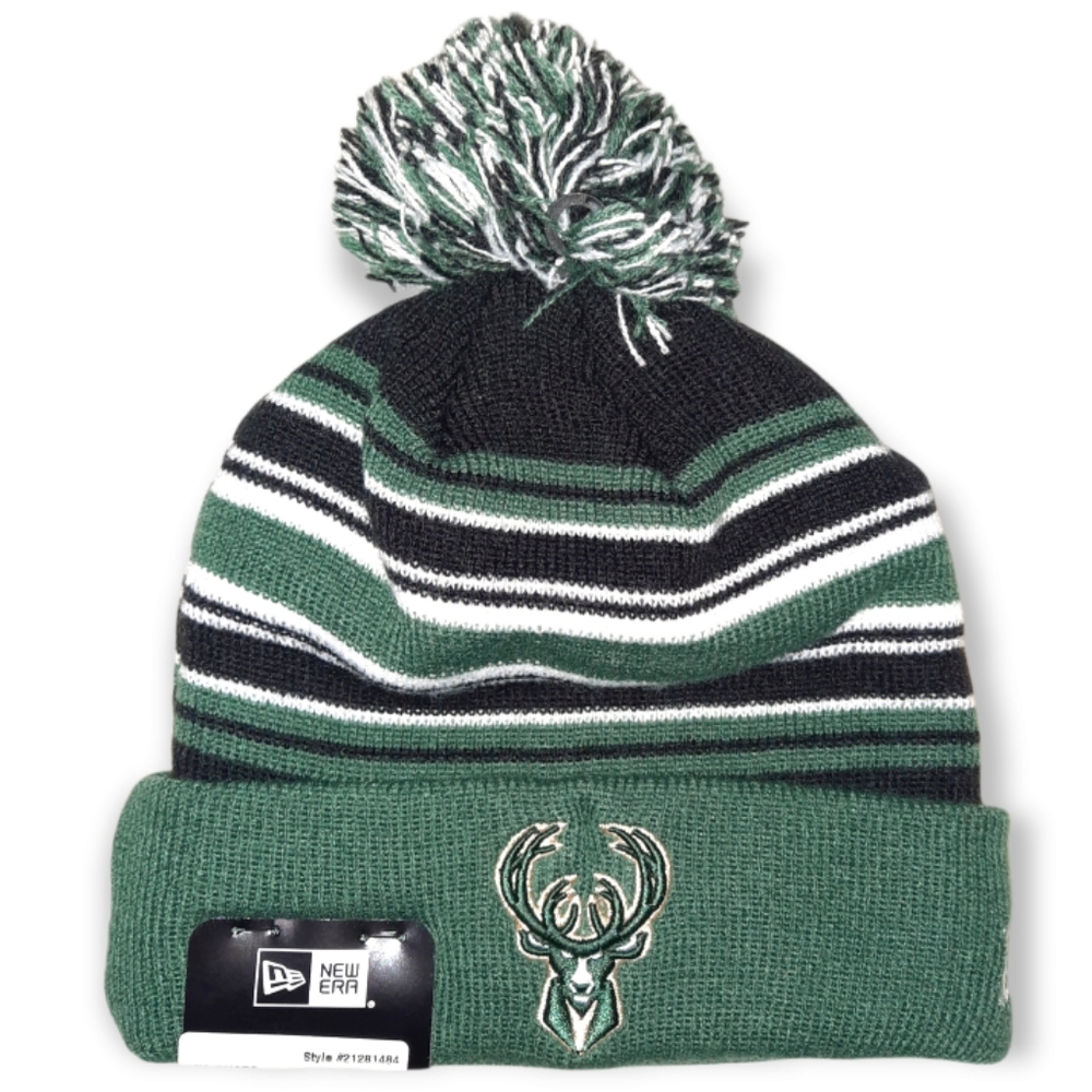 🆕️ Milwaukee Bucks New Era Striped Knit Beanie Cap NWT